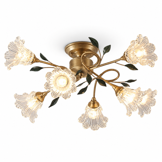 Romantische glazen plafondlamp met bloemen