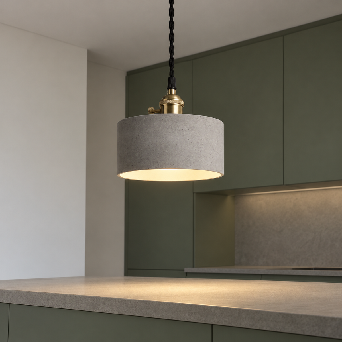Grey cement-look pendant light in four shade options — commercial, cylinder