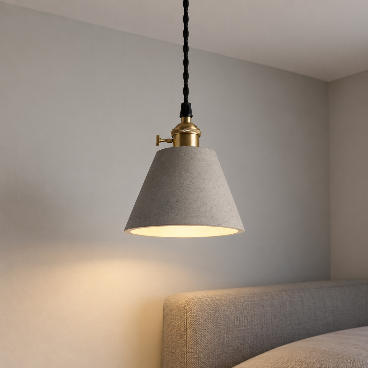 Grey cement-look pendant light in four shade options — commercial, short_cone