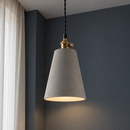 Grey cement-look pendant light in four shade options — commercial, tall_cone