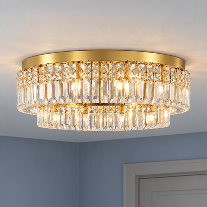 Double-ring crystal ceiling light in gold or chrome — commercial, Gold / 5 lights (Diameter 40 cm)