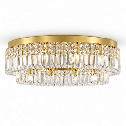 Double-ring crystal ceiling light in gold or chrome — cover, Gold / 8 lights (Diameter 60 cm)