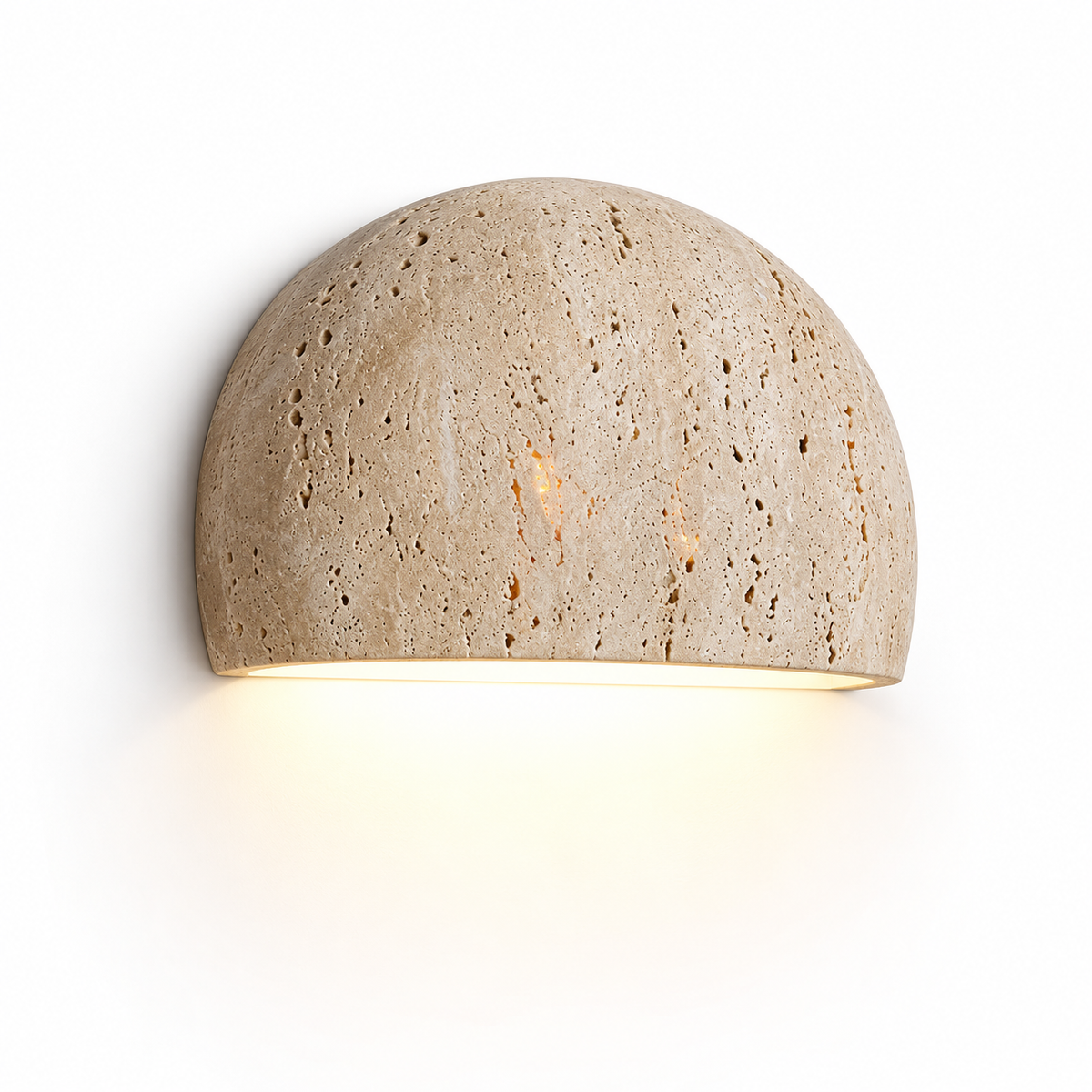 Half-round stone wall light with downward lighting — cover, Beige_down