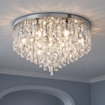 Tapered crystal fringe ceiling light in gold or chrome — commercial, Chrome / 10 lights (Diameter 60 cm)