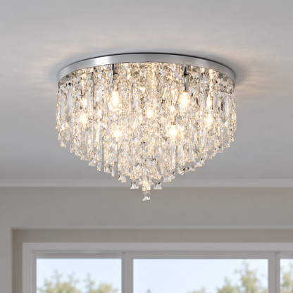 Tapered crystal fringe ceiling light in gold or chrome — commercial, Chrome / 5 lights (Diameter 40 cm)