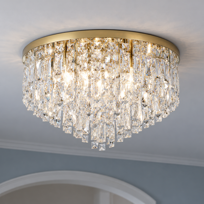 Tapered crystal fringe ceiling light in gold or chrome — commercial, Gold / 10 lights (Diameter 60 cm)