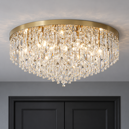 Tapered crystal fringe ceiling light in gold or chrome — commercial, Gold / Diameter 100 cm
