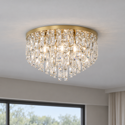 Tapered crystal fringe ceiling light in gold or chrome — commercial, Gold / 5 lights (Diameter 40 cm)