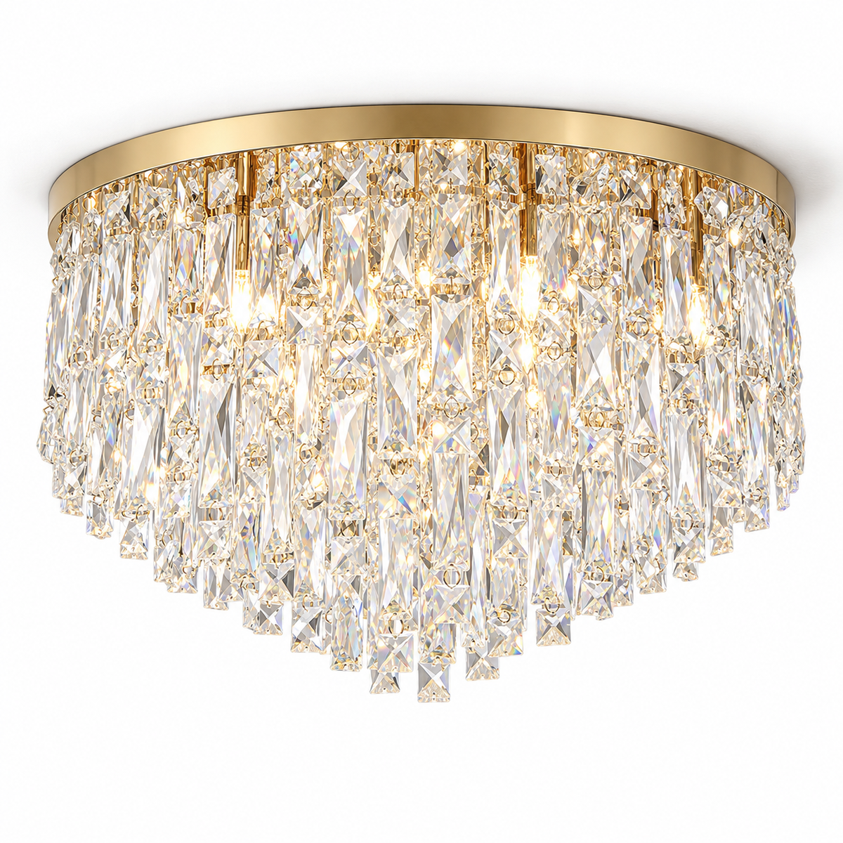 Tapered crystal fringe ceiling light in gold or chrome — cover, Gold / 10 lights (Diameter 60 cm)