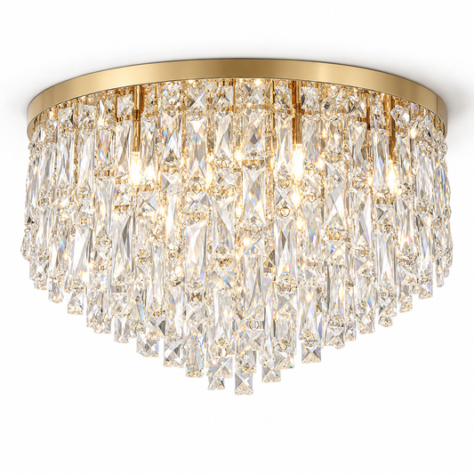 Tapered crystal fringe ceiling light in gold or chrome — cover, Gold / 10 lights (Diameter 60 cm)