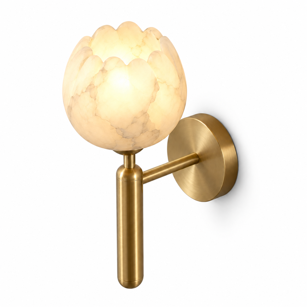 Marble flower bud wall light with a copper stem — cover, ivory_gold_31cm