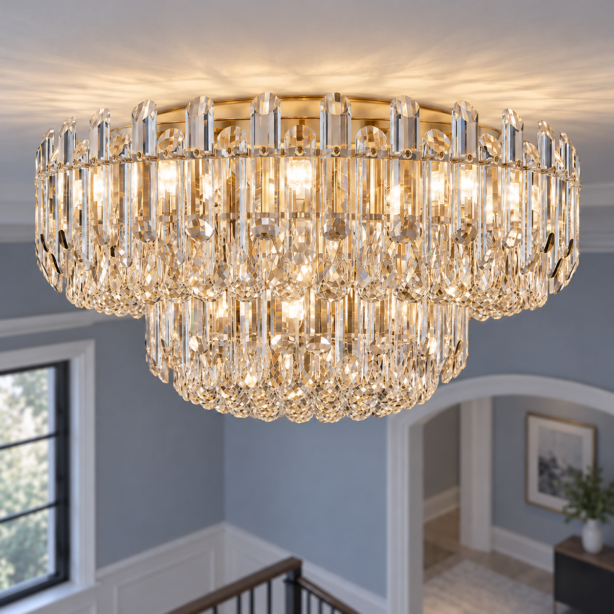 Crystal rod ceiling light with clear or tinted shades — highest feasible installed oblique view, Clear (Style C) / Diameter 80 cm