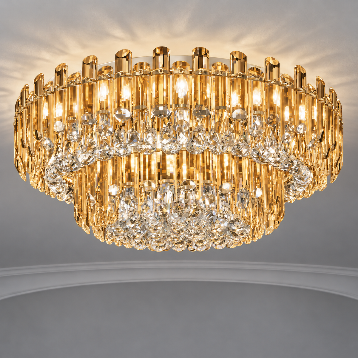 Crystal rod ceiling light with clear or tinted shades — commercial, Amber (Style C) / Diameter 100 cm