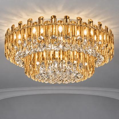 Crystal rod ceiling light with clear or tinted shades — commercial, Amber (Style C) / Diameter 100 cm