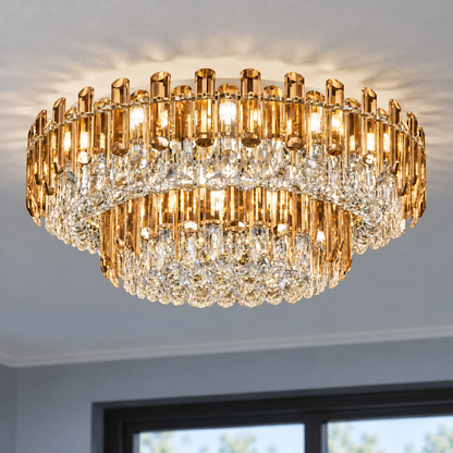 Crystal rod ceiling light with clear or tinted shades — commercial, Amber (Style C) / Diameter 120 cm