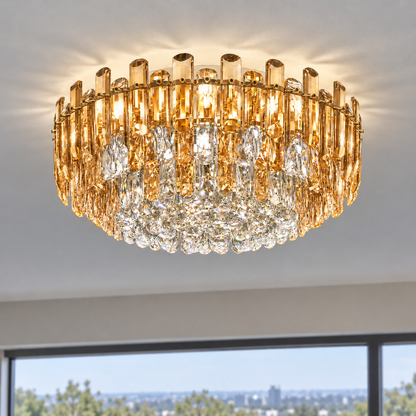 Crystal rod ceiling light with clear or tinted shades — commercial, Amber (Style C) / Diameter 60 cm