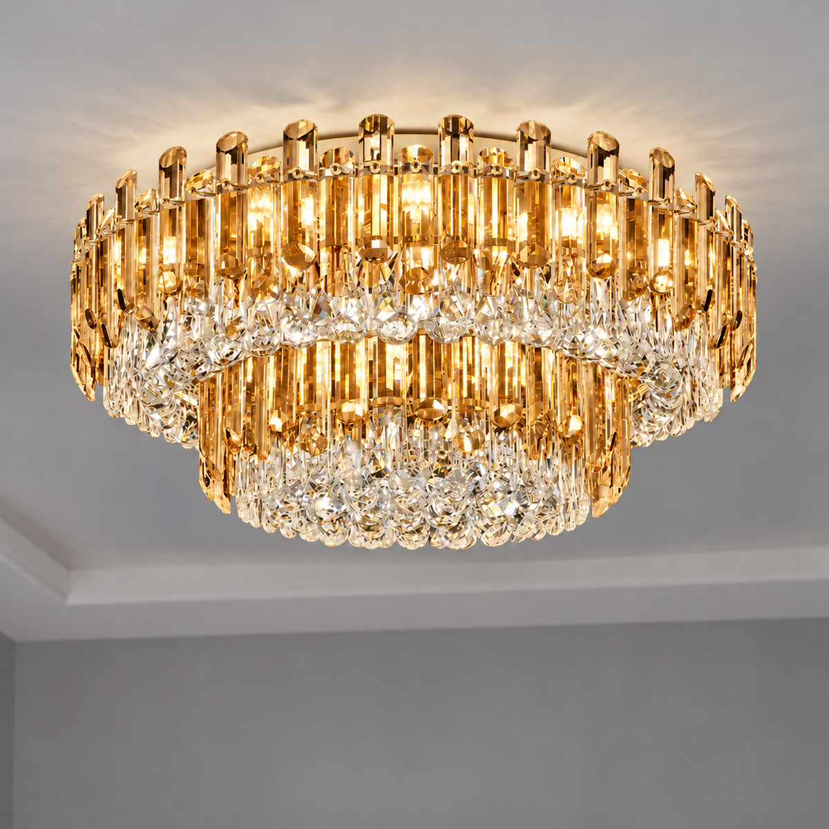 Crystal rod ceiling light with clear or tinted shades — commercial, Amber (Style C) / Diameter 80 cm