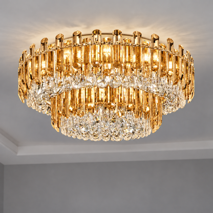 Crystal rod ceiling light with clear or tinted shades — commercial, Amber (Style C) / Diameter 80 cm