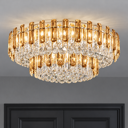 Crystal rod ceiling light with clear or tinted shades — commercial, Amber (Style S) / Diameter 150 cm
