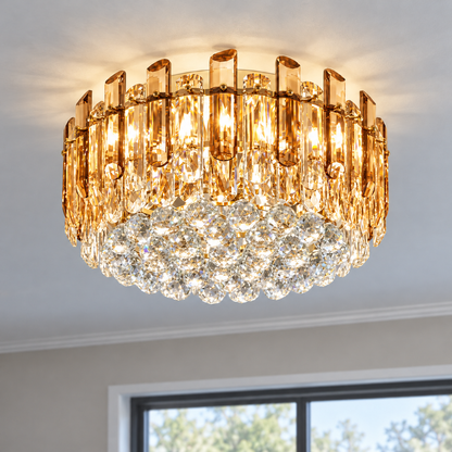 Crystal rod ceiling light with clear or tinted shades — commercial, Amber (Style S) / Diameter 60 cm
