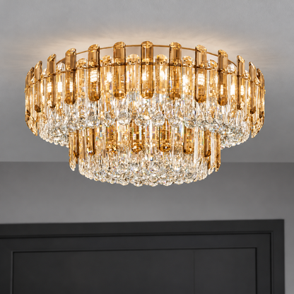 Crystal rod ceiling light with clear or tinted shades — commercial, Amber (Style S) / Diameter 80 cm