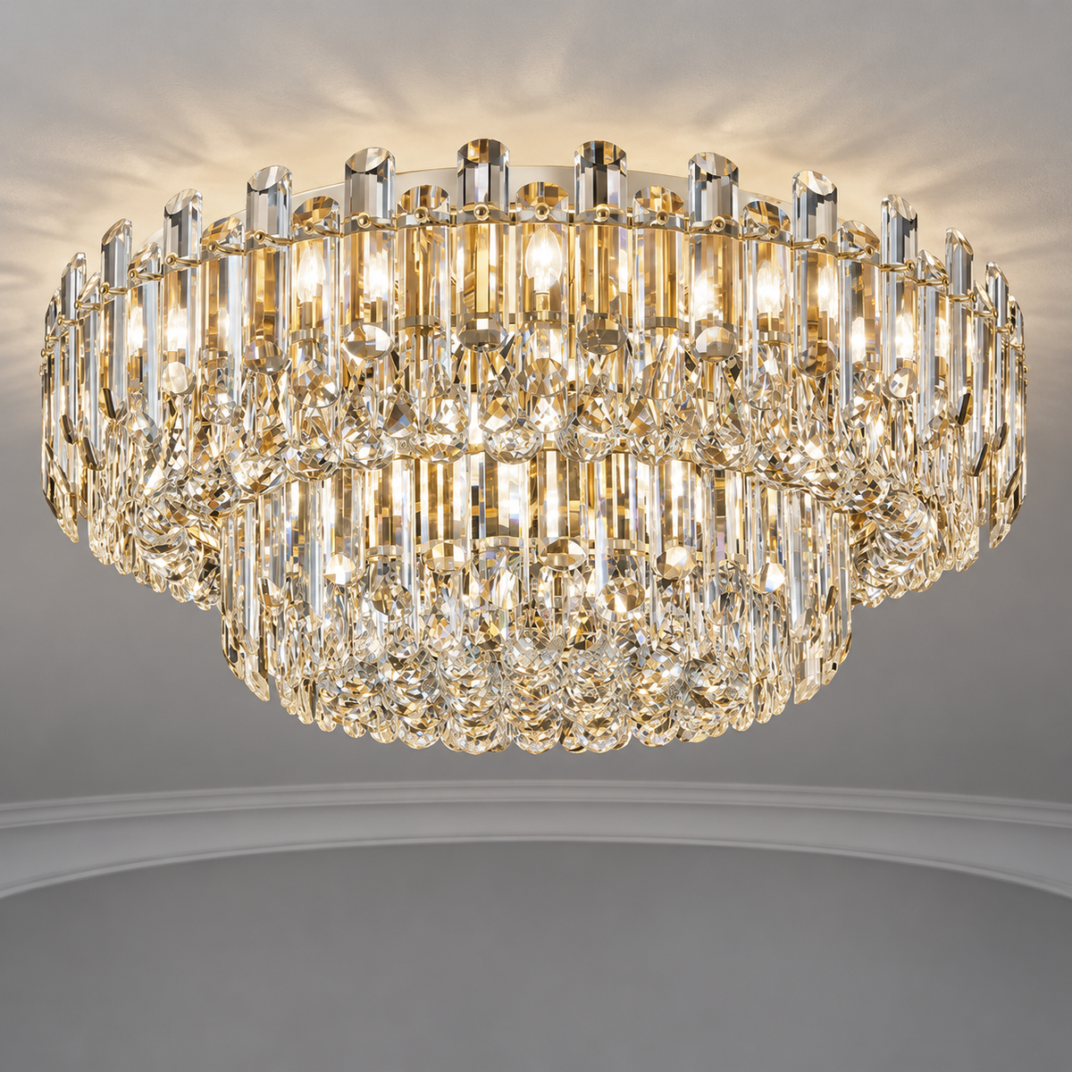 Crystal rod ceiling light with clear or tinted shades — commercial, Clear (Style C) / Diameter 100 cm