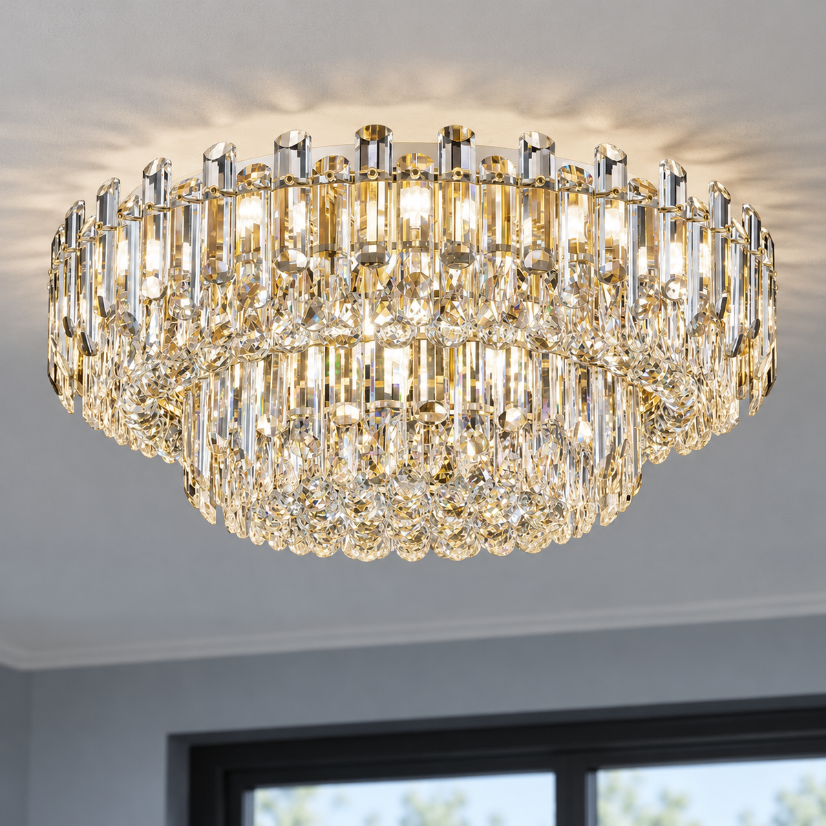Crystal rod ceiling light with clear or tinted shades — commercial, Clear (Style C) / Diameter 120 cm