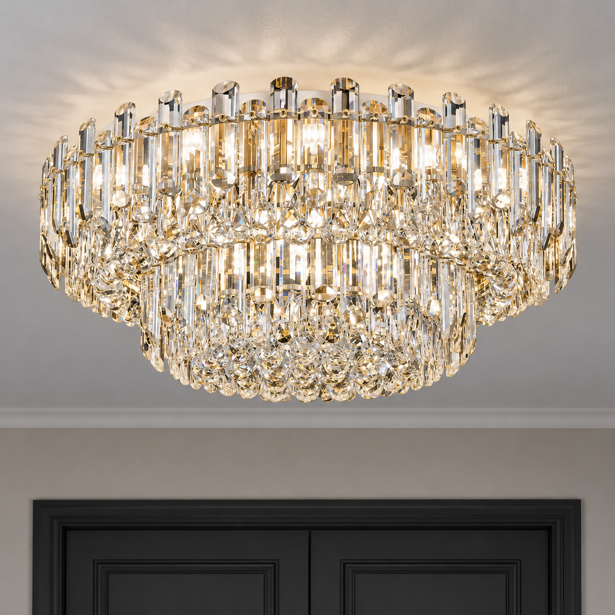 Crystal rod ceiling light with clear or tinted shades — commercial, Clear (Style C) / Diameter 150 cm