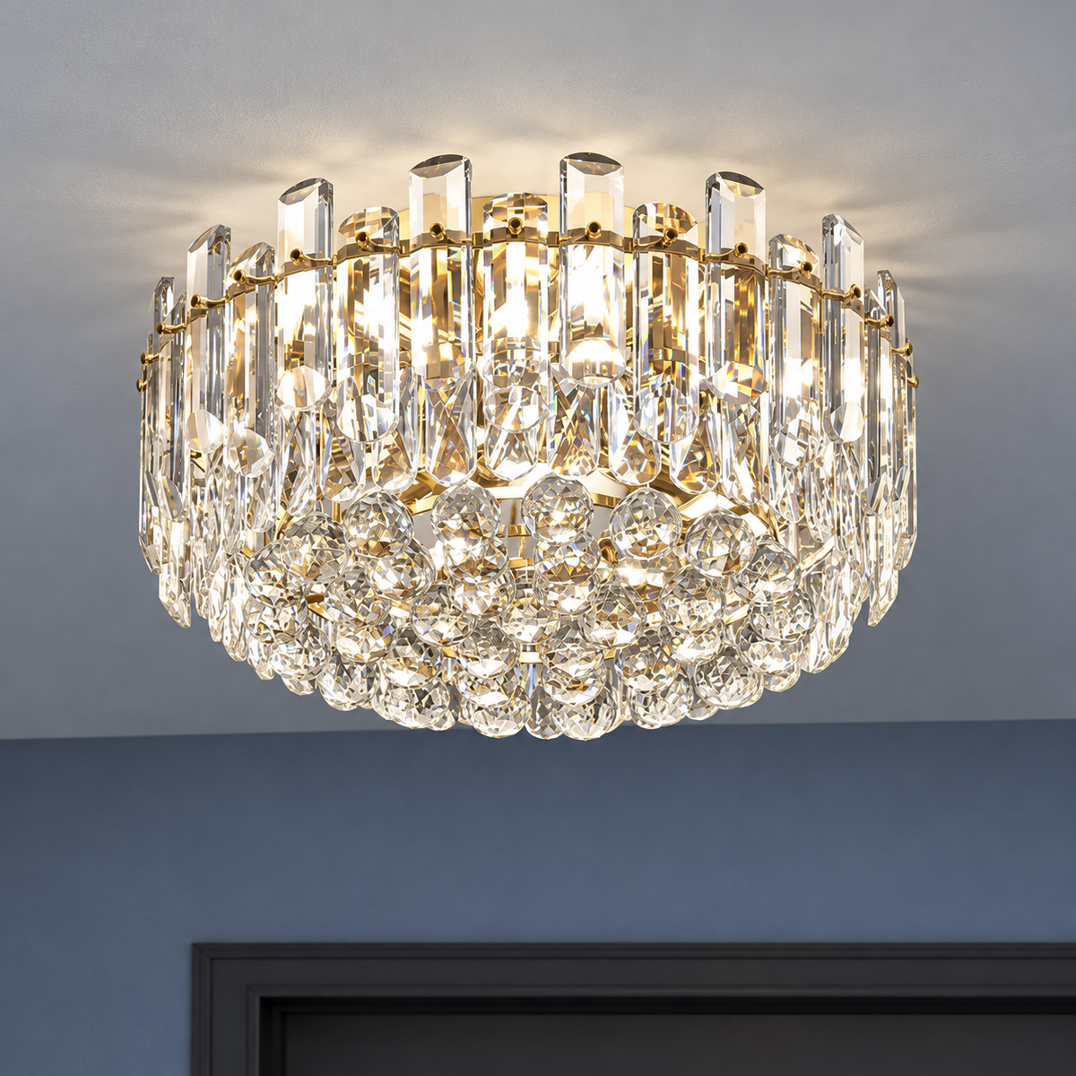 Crystal rod ceiling light with clear or tinted shades — commercial, Clear (Style C) / Diameter 50 cm