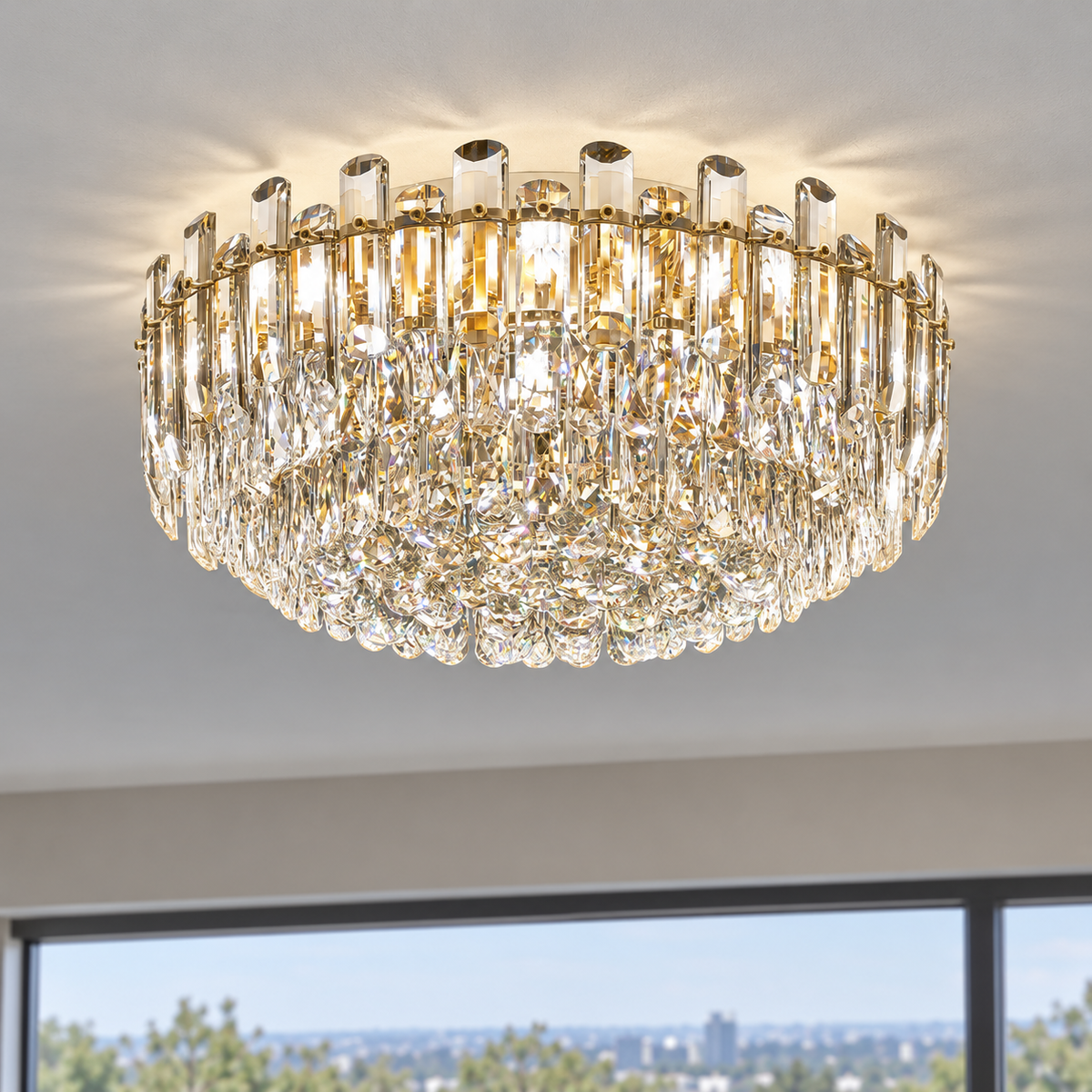 Crystal rod ceiling light with clear or tinted shades — commercial, Clear (Style C) / Diameter 60 cm