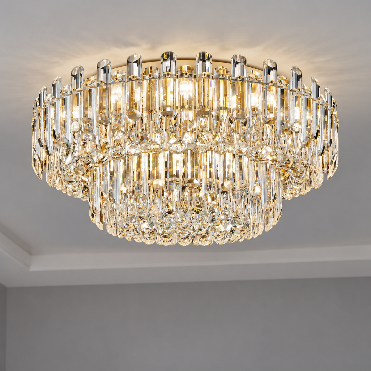 Crystal rod ceiling light with clear or tinted shades — commercial, Clear (Style C) / Diameter 80 cm