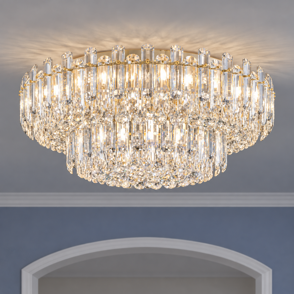 Crystal rod ceiling light with clear or tinted shades — commercial, Clear (Style S) / Diameter 100 cm
