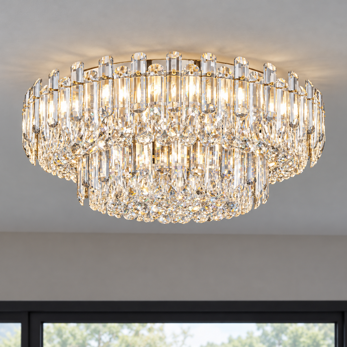 Crystal rod ceiling light with clear or tinted shades — commercial, Clear (Style S) / Diameter 120 cm