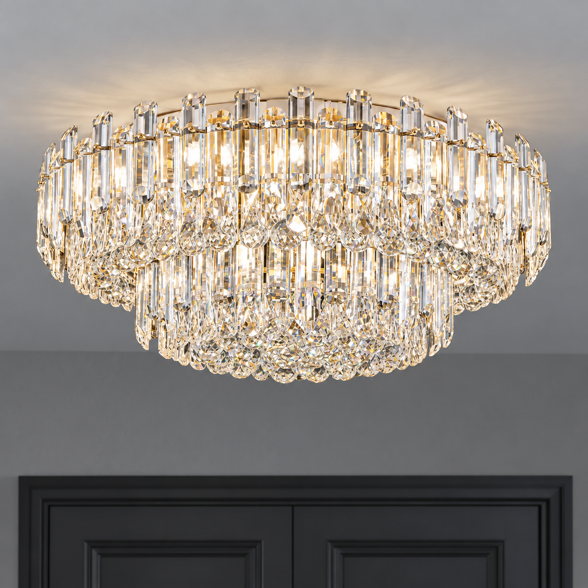 Crystal rod ceiling light with clear or tinted shades — commercial, Clear (Style S) / Diameter 150 cm