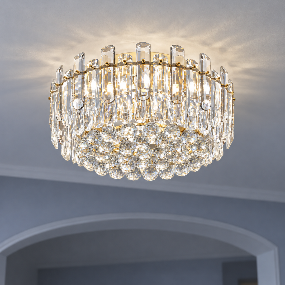 Crystal rod ceiling light with clear or tinted shades — commercial, Clear (Style S) / Diameter 50 cm