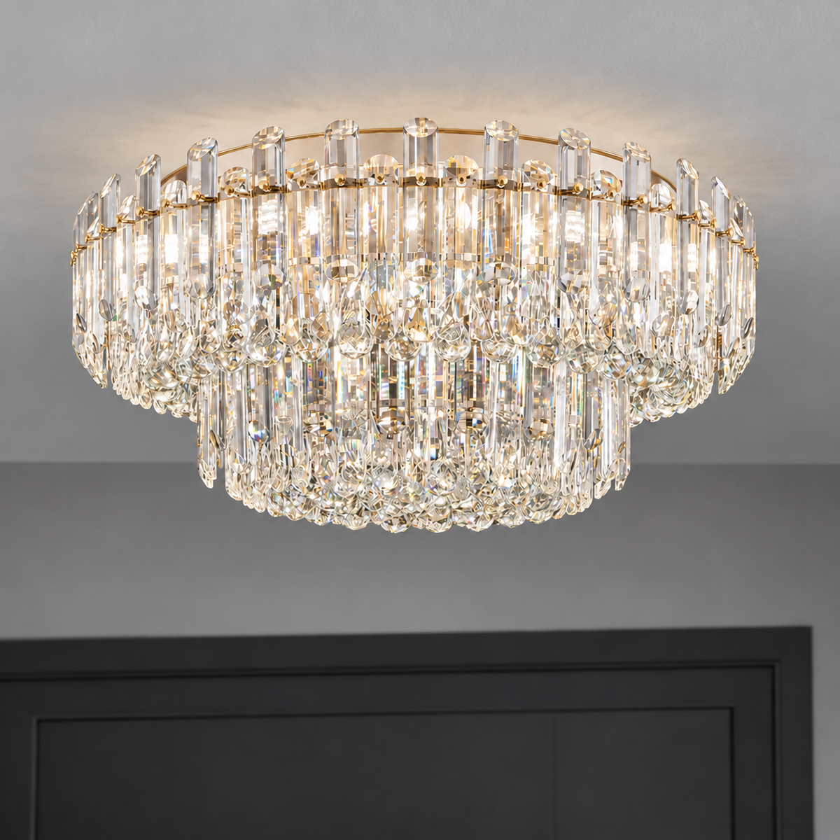 Crystal rod ceiling light with clear or tinted shades — commercial, Clear (Style S) / Diameter 80 cm