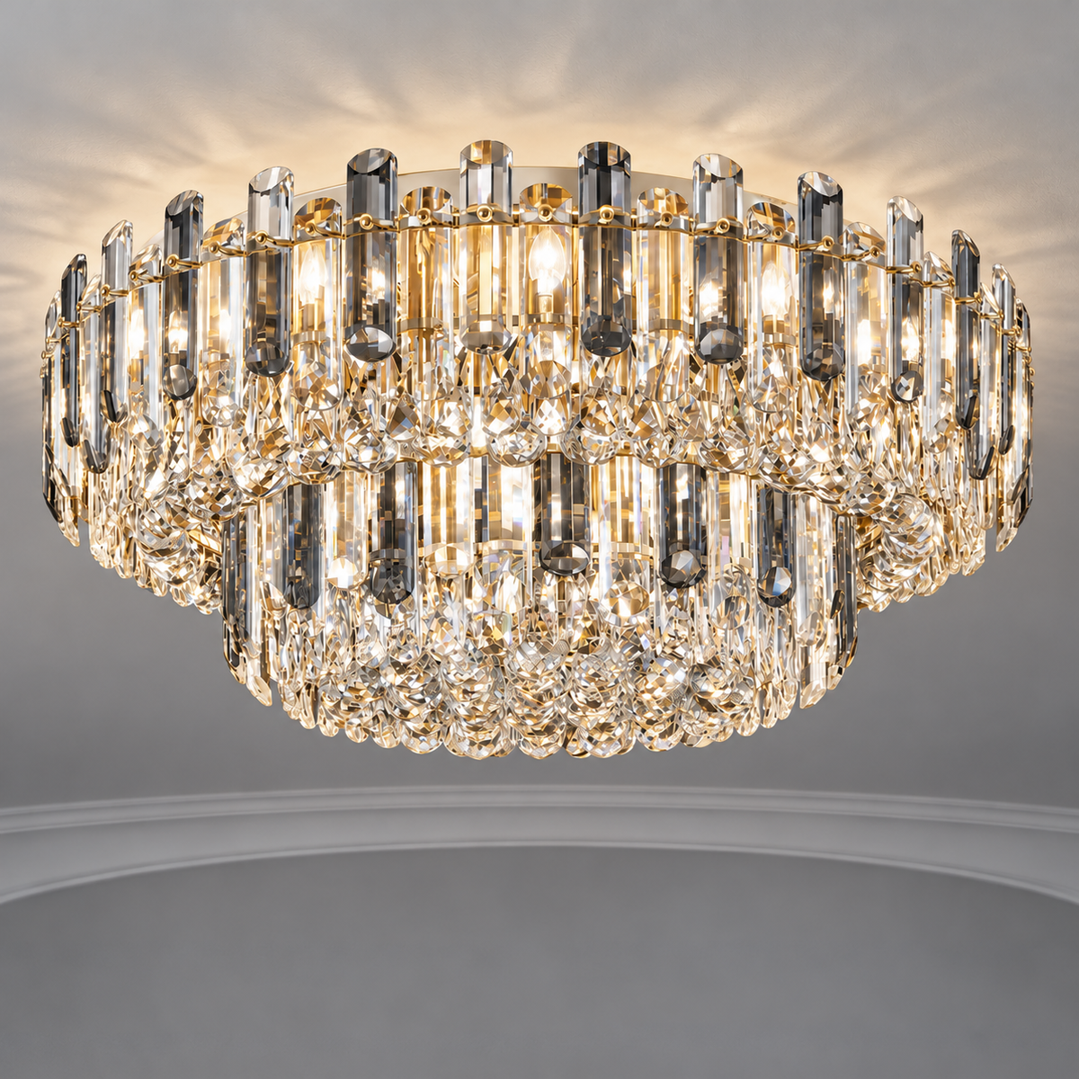 Crystal rod ceiling light with clear or tinted shades — commercial, Grey and clear (Style C) / Diameter 100 cm