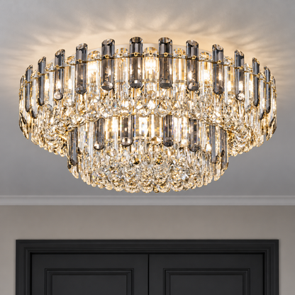 Crystal rod ceiling light with clear or tinted shades — commercial, Grey and clear (Style C) / Diameter 150 cm