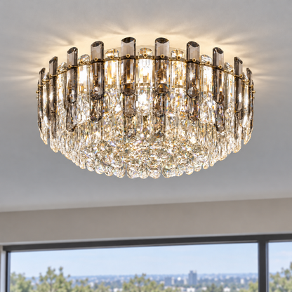 Crystal rod ceiling light with clear or tinted shades — commercial, Grey and clear (Style C) / Diameter 60 cm