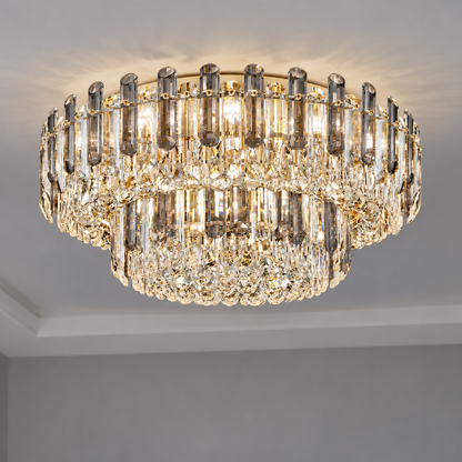 Crystal rod ceiling light with clear or tinted shades — commercial, Grey and clear (Style C) / Diameter 80 cm
