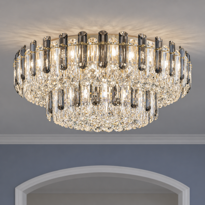 Crystal rod ceiling light with clear or tinted shades — commercial, Grey and clear (Style S) / Diameter 100 cm