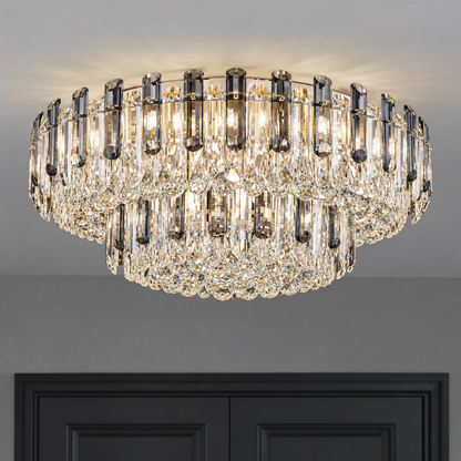Crystal rod ceiling light with clear or tinted shades — commercial, Grey and clear (Style S) / Diameter 150 cm