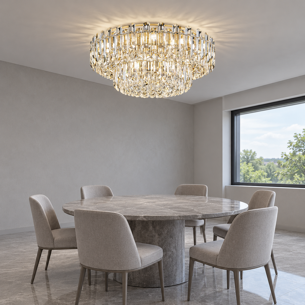 Crystal rod ceiling light with clear or tinted shades — front side far, Clear (Style C) / Diameter 80 cm