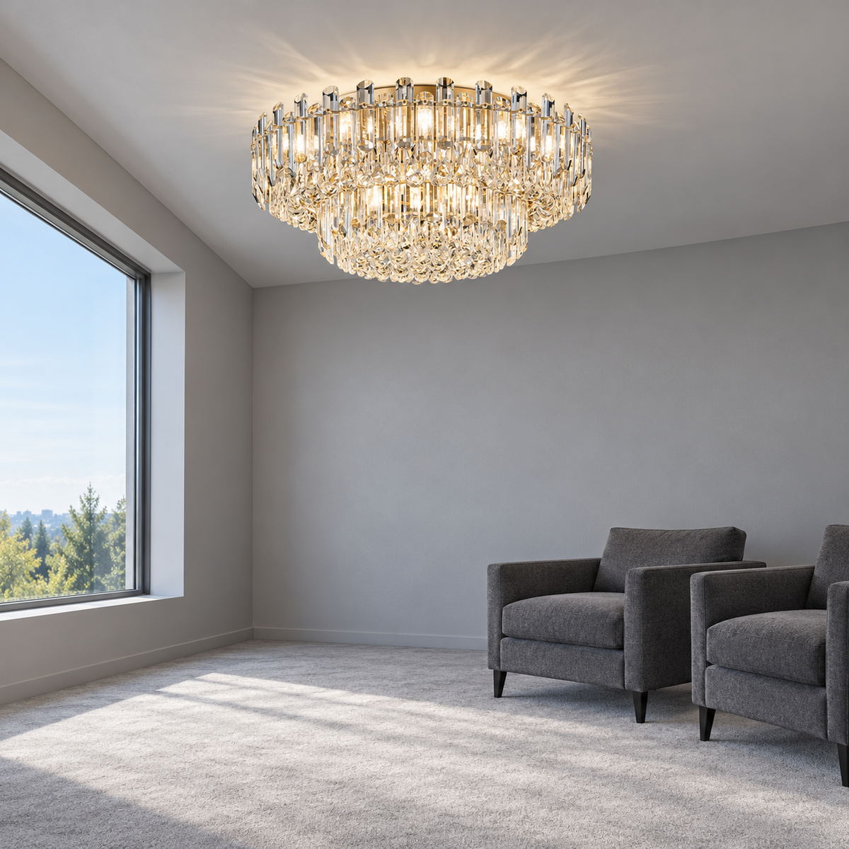 Crystal rod ceiling light with clear or tinted shades — side far, Clear (Style C) / Diameter 80 cm