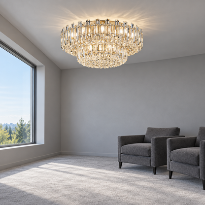 Crystal rod ceiling light with clear or tinted shades — side far, Clear (Style C) / Diameter 80 cm
