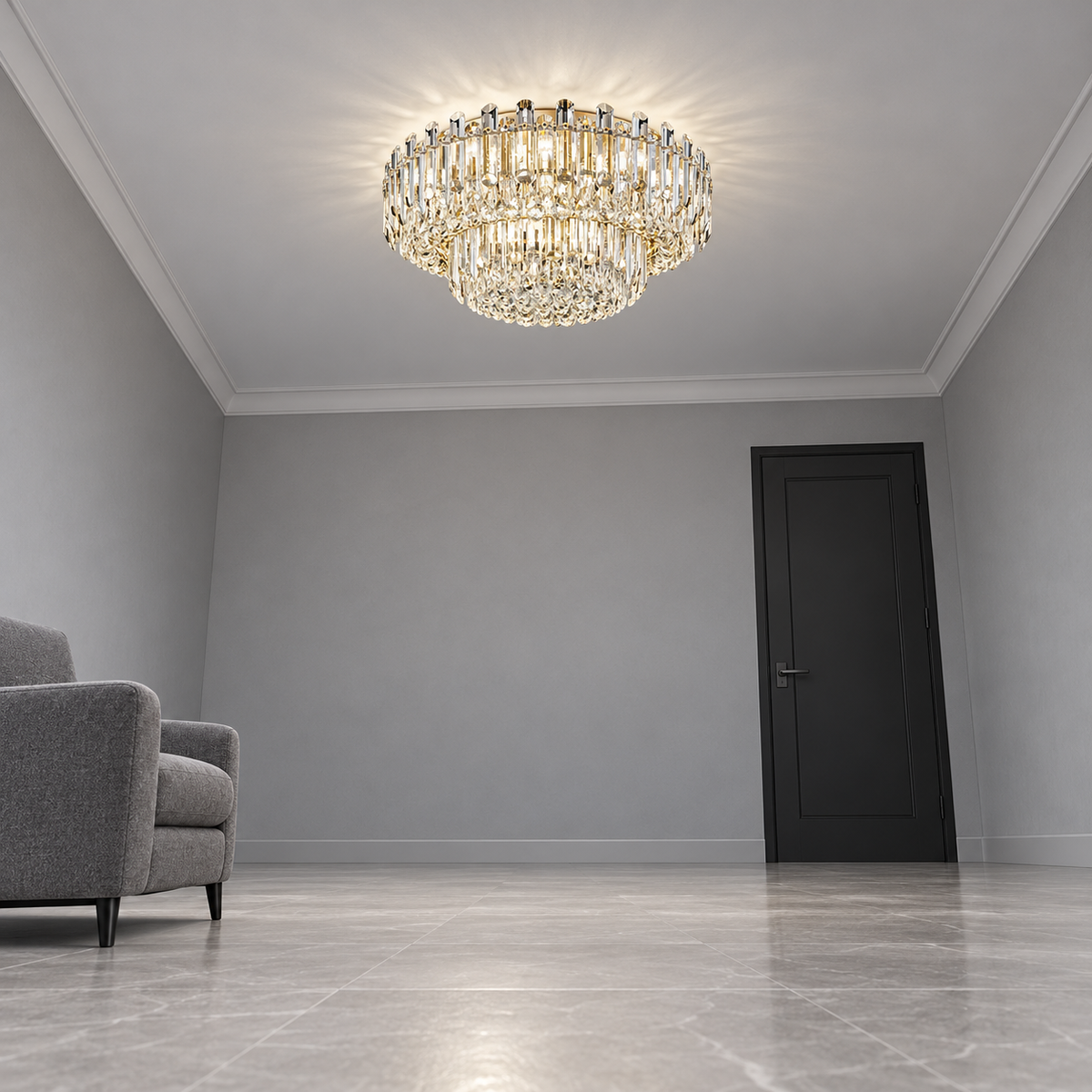 Crystal rod ceiling light with clear or tinted shades — under distance, Clear (Style C) / Diameter 80 cm