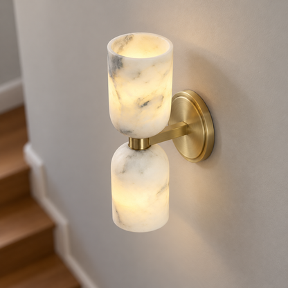 Double cylinder marble wall light — above mid, beige_grey_small34