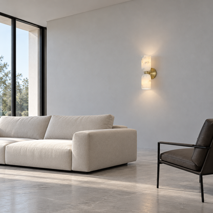 Double cylinder marble wall light — side far, beige_grey_small34