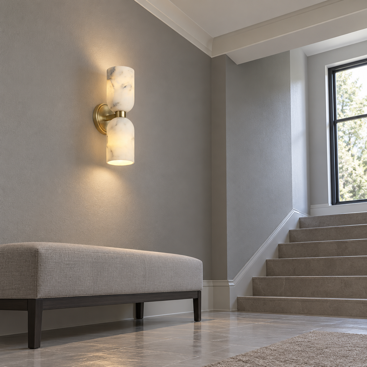 Double cylinder marble wall light — under distance, beige_grey_small34