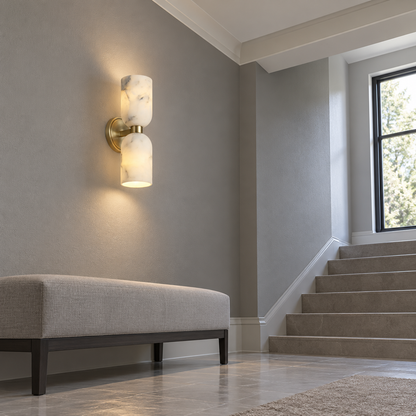 Double cylinder marble wall light — under distance, beige_grey_small34